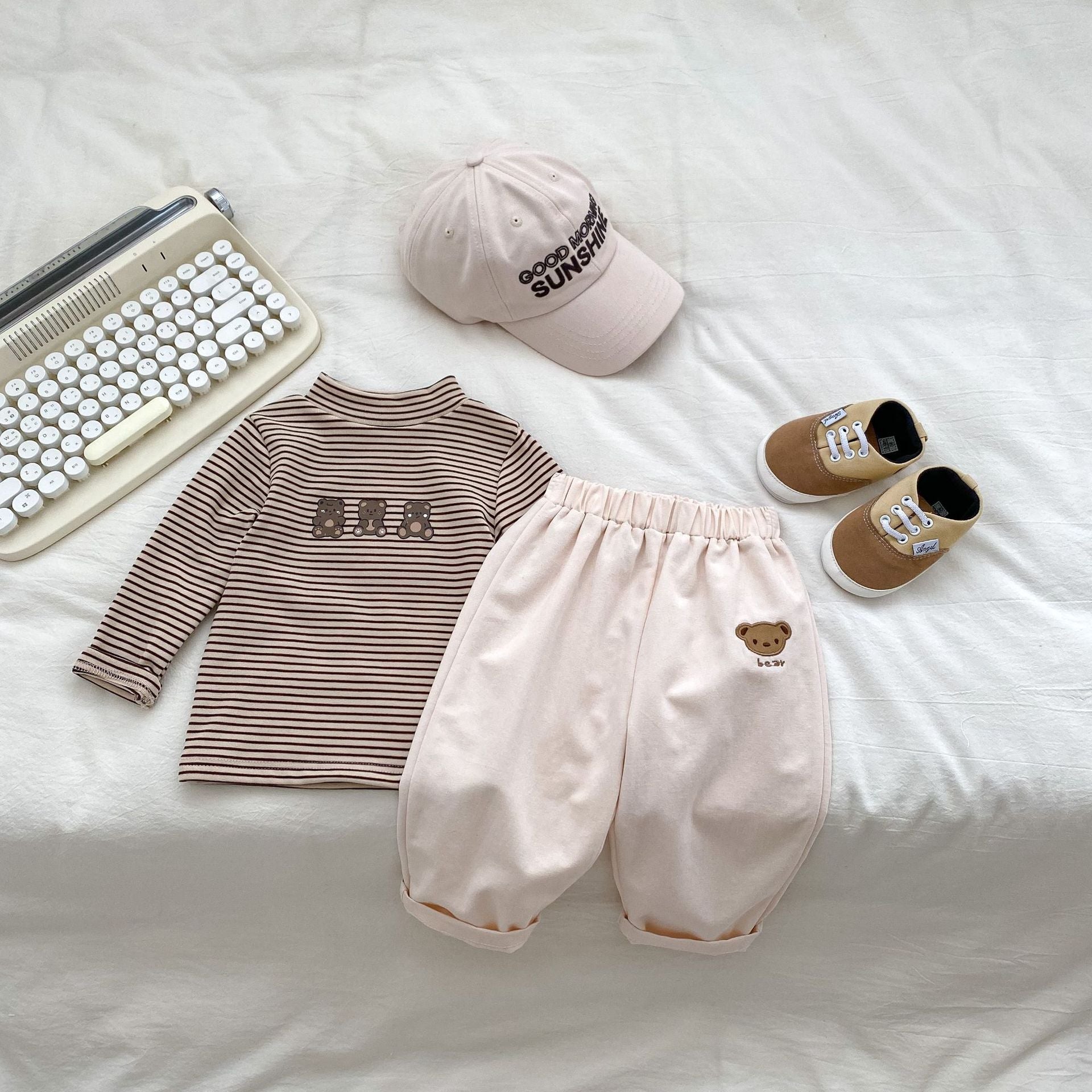 Arrival Autumn Baby Boys Long Sleeves Striped Teddy Top Shirt and Versatile Pants – Matching Set-5